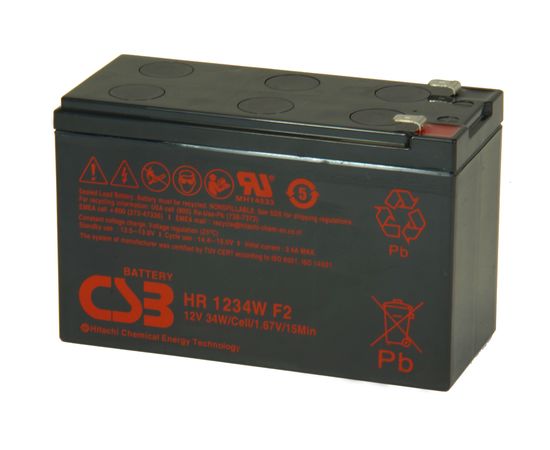  АКБ для ИБП 12В 9.0Ач CSB High Rate HR1234W F2, 34W/cell, 108 Whr, 2.5 кг, (ШхГхВ) 151х65х98 мм (102 с клеммами) 