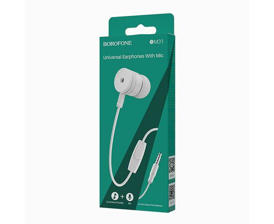  Проводные наушники с микрофоном внутриканальные Borofone BM31 Mysterious, 3.5 Jack (white) 
