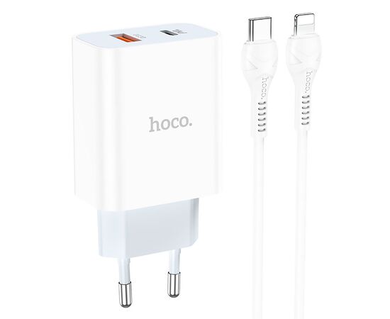  Адаптер Сетевой с кабелем Hoco C97A 1USB/1TYPE-C/5V/3A PD+QC3.0 +lightning (white) (207577) 