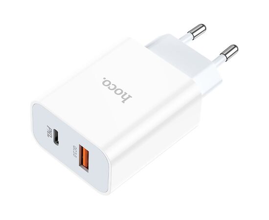  Адаптер Сетевой с кабелем Hoco C97A 1USB/1TYPE-C/5V/3A PD+QC3.0 +lightning (white) (207577) 