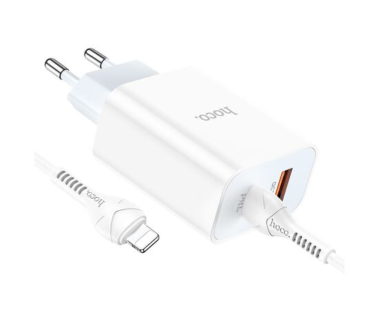  Адаптер Сетевой с кабелем Hoco C97A 1USB/1TYPE-C/5V/3A PD+QC3.0 +lightning (white) (207577) 
