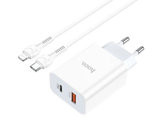  Адаптер Сетевой с кабелем Hoco C97A 1USB/1TYPE-C/5V/3A PD+QC3.0 +lightning (white) (207577) 