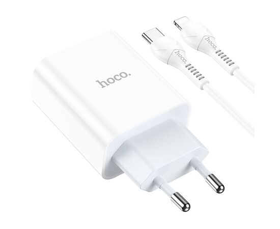  Адаптер Сетевой с кабелем Hoco C97A 1USB/1TYPE-C/5V/3A PD+QC3.0 +lightning (white) (207577) 