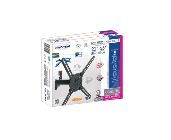 22"-65" Кронштейн Kromax ATLANTIS-15 Серый Наклонно-поворотный макс.40кг Vesa 400x400 
