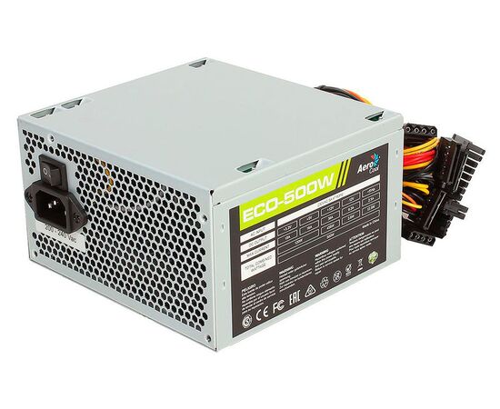  Блок питания Aerocool ECO-500W ATX v2.3 Haswell, fan 12cm, 400mm cable, power cord, 20+4P, 12V 4P, 1x PCI-E 6P, 3x SATA, 2x PATA, 1x FDD 