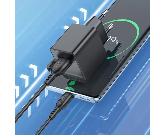  Блок питания сетевой 1 USB Borofone BAS11A Erudite, пластик, 2.1A, кабель USB - Type-C, цвет: чёрный (1/60/240) 