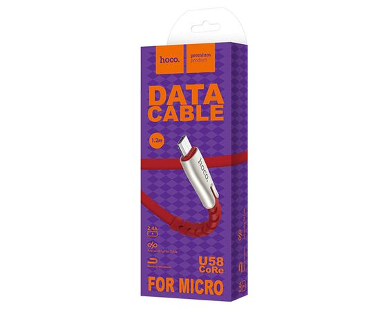  Кабель USB HOCO U58 Core USB - MicroUSB, 2.4А, 1.2 м, красный 