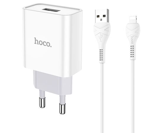 Сетевое зарядное устройство HOCO C81A Asombroso single 1xUSB с Кабелем USB - Lightning, 2.1A, 10W, белый 