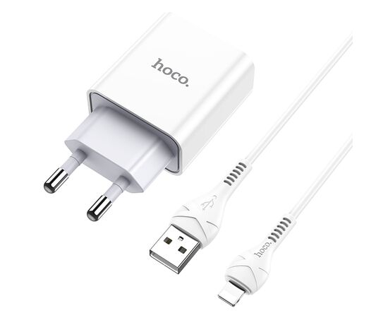  Сетевое зарядное устройство HOCO C81A Asombroso single 1xUSB с Кабелем USB - Lightning, 2.1A, 10W, белый 