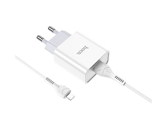  Сетевое зарядное устройство HOCO C81A Asombroso single 1xUSB с Кабелем USB - Lightning, 2.1A, 10W, белый 