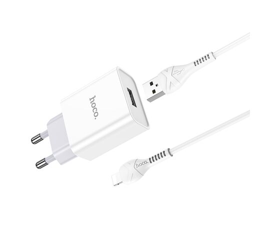  Сетевое зарядное устройство HOCO C81A Asombroso single 1xUSB с Кабелем USB - Lightning, 2.1A, 10W, белый 
