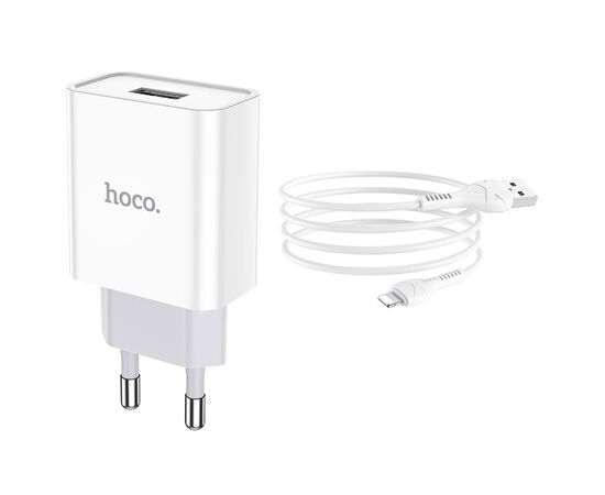  Сетевое зарядное устройство HOCO C81A Asombroso single 1xUSB с Кабелем USB - Lightning, 2.1A, 10W, белый 