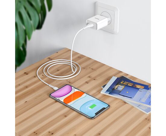 Сетевое зарядное устройство HOCO C81A Asombroso single 1xUSB с Кабелем USB - Lightning, 2.1A, 10W, белый 