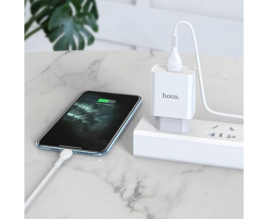  Сетевое зарядное устройство HOCO C81A Asombroso single 1xUSB с Кабелем USB - Lightning, 2.1A, 10W, белый 