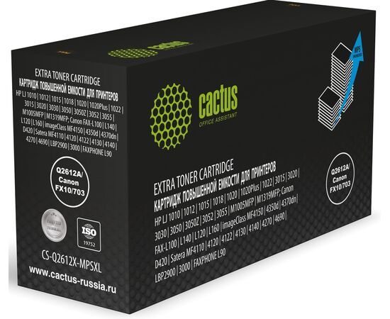 Картридж лазерный Cactus CS-Q2612X-MPSXL Q2612A/Canon FX10/703 черный (8000стр) для HP LJ 1010/1012/1015/1018/1020/1020Plus/1022/3015/3020/3030/3050 