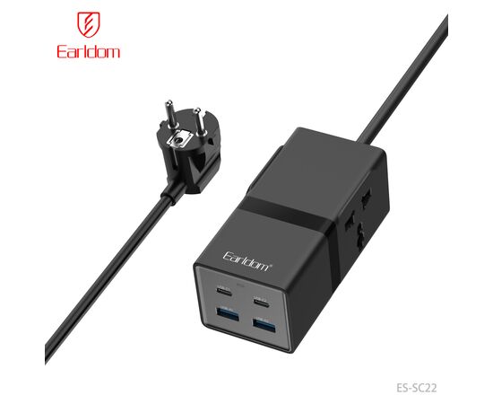  Удлинитель Earldom ES-SC22 EU, 1 розетка универсал +2USB+2Type C PD 