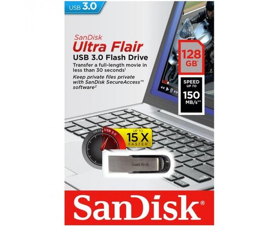  Flash Drive 128Gb Sandisk Cruzer Ultra Flair SDCZ73-128G-G46 USB3.0 серебристый/черный 