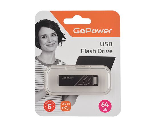  Флеш-накопитель GoPower TITAN 64GB USB3.0 металл черный графит (1/50/1000) 