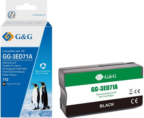  Картридж струйный G&G GG-3ED71A 712 черный (80мл) для HP DesignJet T650/T630/T250/T230/T210/Studio Plotter Printers 
